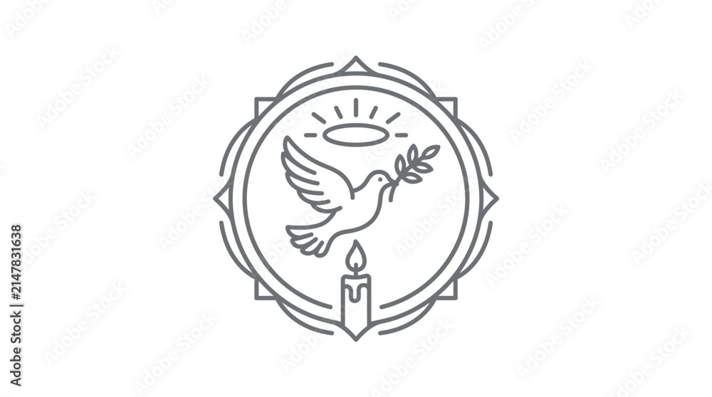 Fototapeta premium Dove with Olive Branch, Candle, and Halo Emblem - Symbol of Peace and Hope