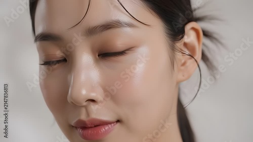 Elegant asian woman with radiant skin posing in studio
