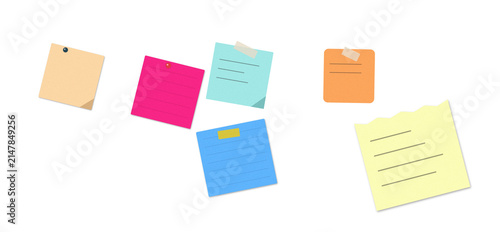 Obraz na płótnie Set of colorful sticky notes and paper memos for reminders and office organizati