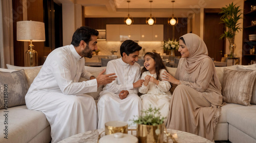 Happy Muslim Family Enjoying Quality Time at Home