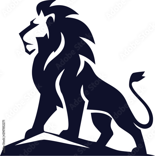 Premium lion silhouette vector in logo style with bold clean shapes and a powerful mane. Perfect for branding, sports logos, apparel, badges, stickers, and commercial design.