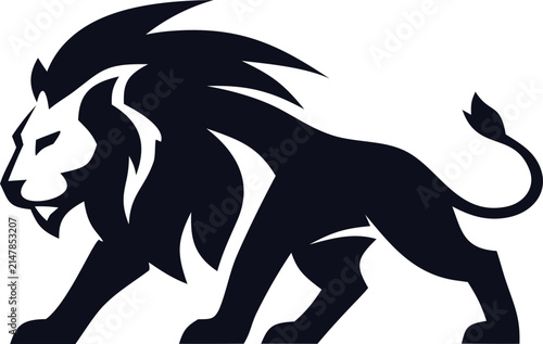 Modern lion logo silhouette vector featuring strong contours and a minimalist flat design. Ideal for business branding, wildlife logos, sports teams, packaging, and merchandise.