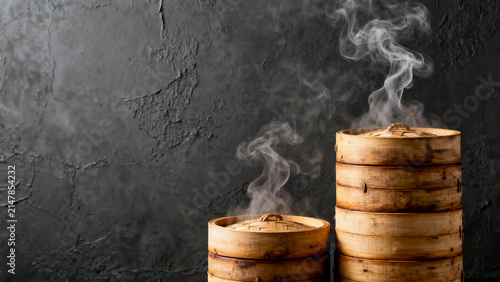 Stacked Bamboo Steamer Baskets with Soft Hot Steam