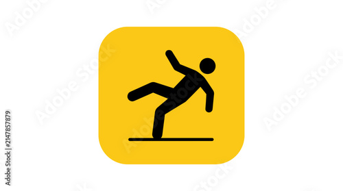 Slipping Human Figure Vector Icon - Solid Yellow Design for Safety and Caution Illustrations