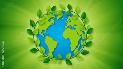 Green Earth Globe Surrounded by a Natural Leaf Wreath Symbolizing Global Environmental Sustainability and Ecological Conservation Awareness