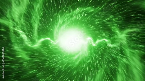 Vibrant Green Swirling Vortex Energy Effect with Wispy Smoke Particles on Dark Background