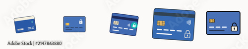 set of vector illustration of a floating credit card for secure payment