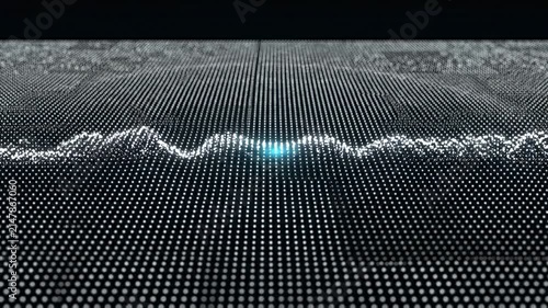 Abstract digital technology background with futuristic glowing particle data wave visualization grid
