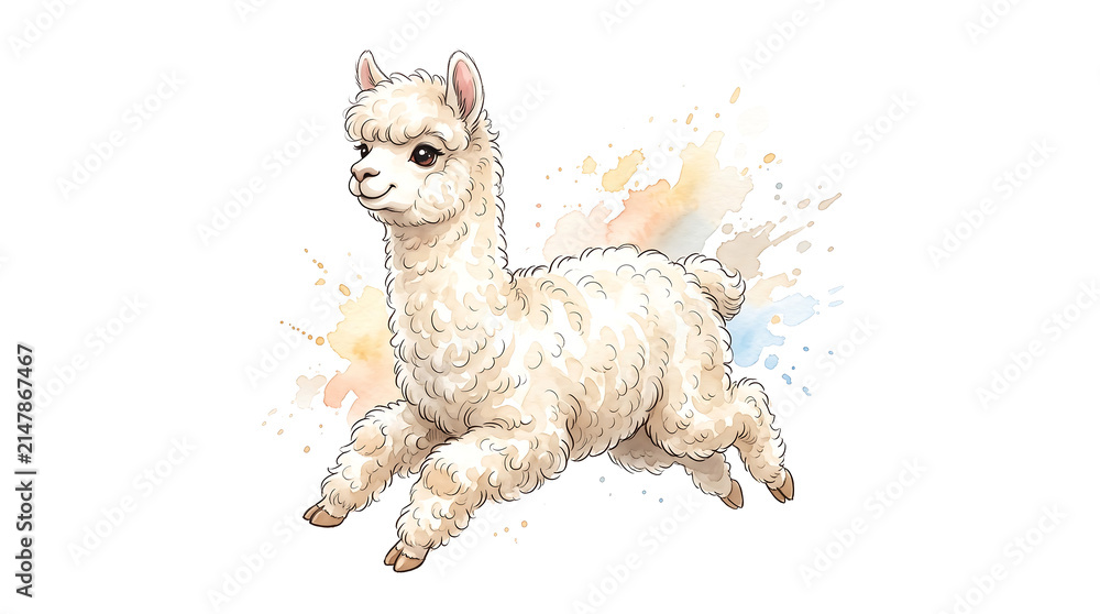 Naklejka premium Llamba animal watercolour illustration image.