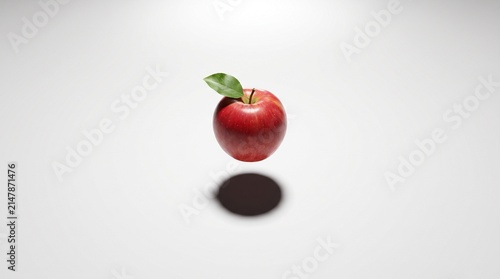 A Single Vibrant Red Apple Floating Against a Minimalist White Background Capturing Freshness and Simplicity in High Resolution Studio Photography