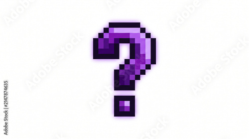 Mystical Purple Crystal Question Mark Pixel Art Icon Isolated on White Background