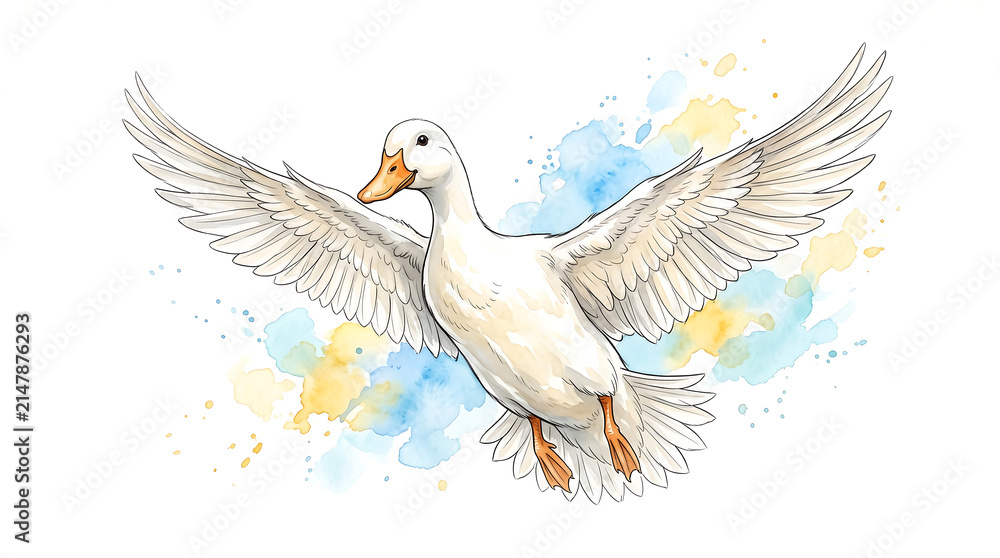 Fototapeta premium Duck watercolour illustration image.