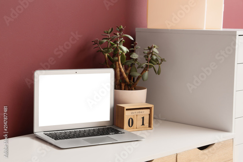 Laptop with blank screen on...