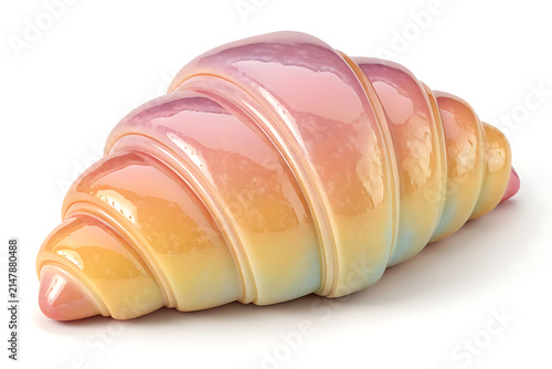  A Glossy colorful croissant on white background 3d rendering in white background, flaky croissant with a glossy finish traditional french food croissant.