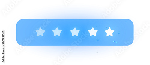 Five star rating review feedback blue button icon for quality satisfaction with user experience isolated on transparent background