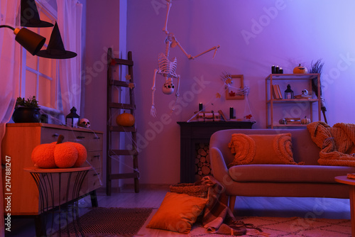 Interior of dark living roo...