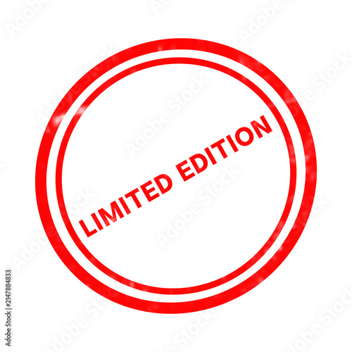 Foto Limited edition red rubber stamp, circular ink seal with grunge texture, vintage