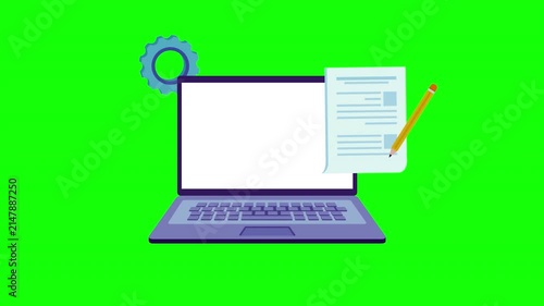 Laptop with Document and Pencil Representing Digital Writing and Editing Workflow