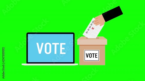 Online Voting Concept with Laptop Ballot Box and Election Paper Green Screen Animation