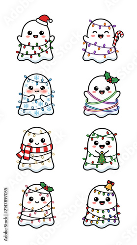 Cute Ghosts Wrapped in Christmas Lights Collection