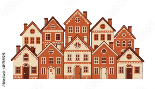 Vintage European Townhouses Transparent Background