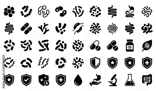 фотографія Probiotics bacteria icon set with microbiome symbols and gut health supplement s