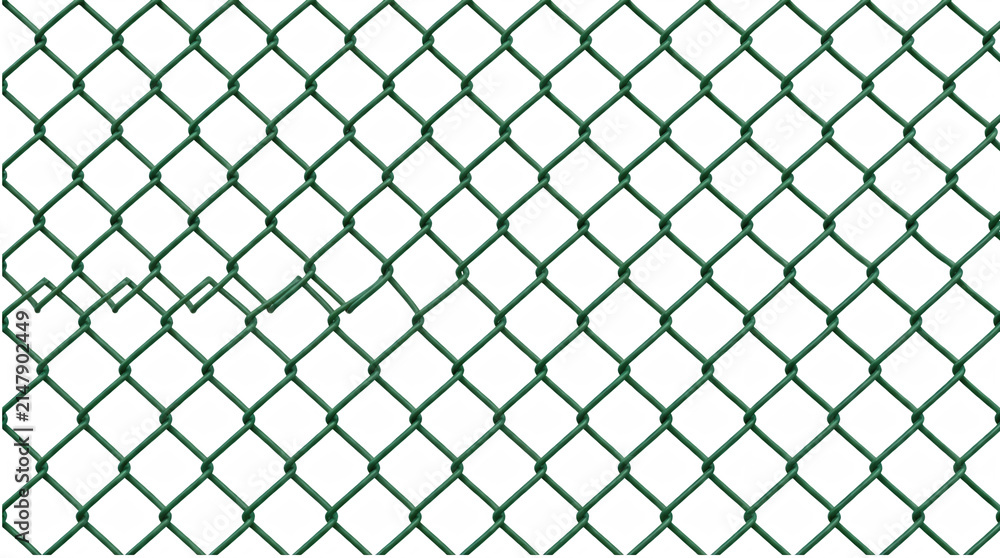 Fototapeta premium Green chain link fence texture. Metal wire mesh background for security and construction.