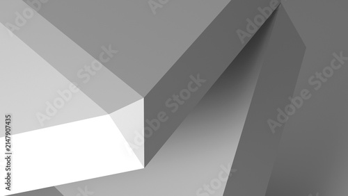 Abstract geometric composition of monochrome architectural shapes and sharp angles creating a minimalist perspective. 3d rendering illustration