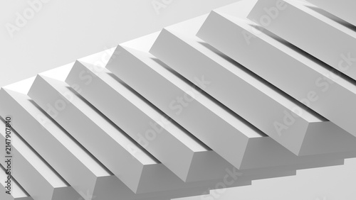 Abstract white geometric pattern featuring repetitive 3D ridges and soft shadows, evoking minimal architecture, modern design, texture and depth. Ideal as a high-tech background. 3d render