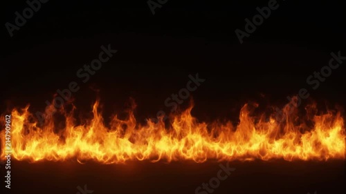 animated fire flames spreading horizontally on dark background, natural flickers of fire
