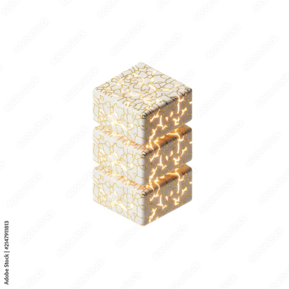 Obraz premium Three Stacked Glowing White Cubes with Golden Cracks