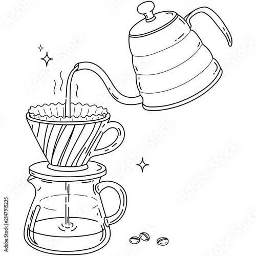 Photography Pour Over Coffee Brewing Set with Gooseneck Kettle and Glass Server Minimal Line