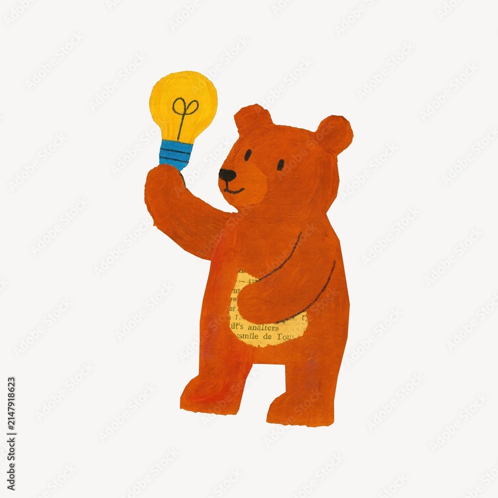 Obraz premium Bear holding bright lightbulb