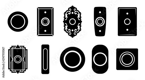 Doorbell Button Silhouette Icon Collection Set of Various Push Buttons