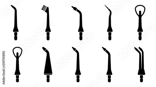 Dental Water Flosser Nozzles Set Silhouette Vector Icons Collection
