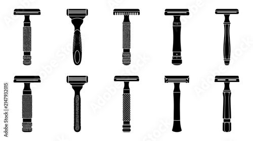 Safety Razor Silhouette Vector Set of Vintage and Modern Shaving Tools