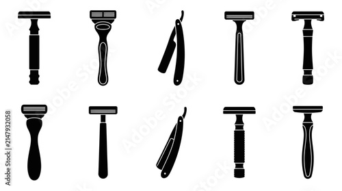 Razor Blade Silhouette Collection Set of Different Shaving Tools and Razors
