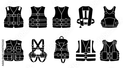 Life Jacket Silhouette Vector Set with Various Safety Vest Designs