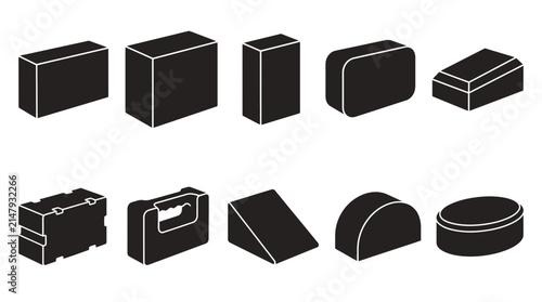 Geometric Shapes Vector Set Featuring 3D Boxes Wedges and Rounded Blocks