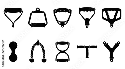 Resistance Band Handles Silhouette Set Gym Fitness Equipment Vector Icons