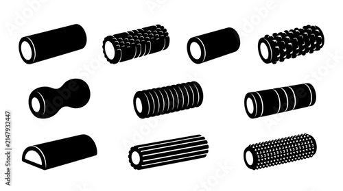 Foam Roller Types Silhouette Set for Muscle Massage and Physical Therapy
