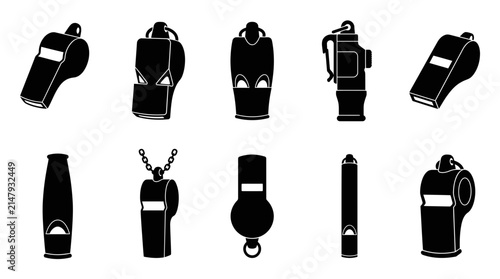 Whistle Silhouette Collection Set of Sports and Referee Accessories