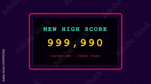 Neon Arcade High Score Frame Video Showcases Retro Digital Score.
