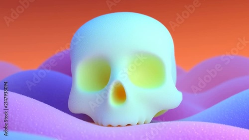 Colorful 3d halloween skull illustration with neon vibrant gradient design on bright background