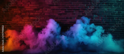 Colorful Neon Smoke Against Dark Brick Wall