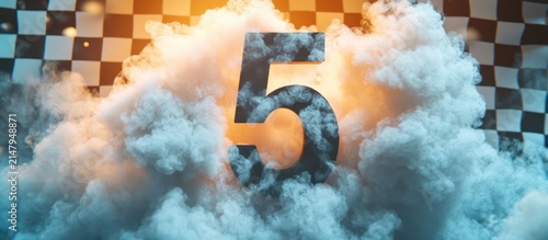 Cinematic Number Five with Racing Flag and Smoke