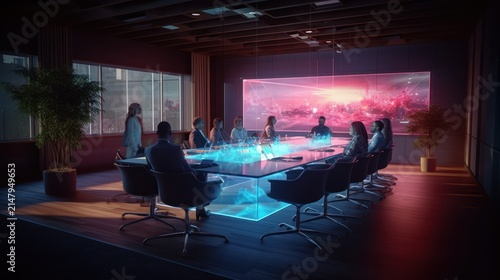 Futuristic Business Meeting with Holographic Technology