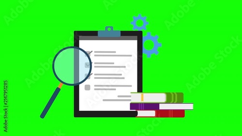 Priority Inspection Checklist with Magnifying Glass and Books Flat Business Illustration