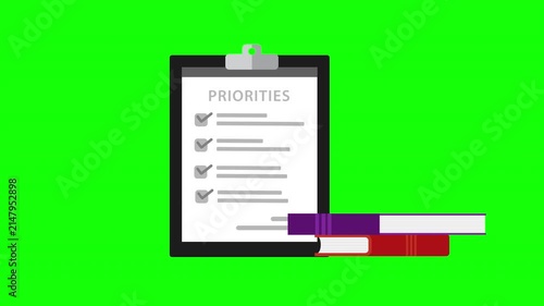 Priority Checklist Clipboard with Stacked Books on Green Screen Educational Planning Concept