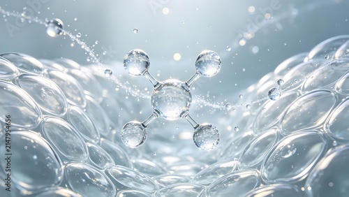 Visualization of the niacinamide molecular structure within a clear serum.